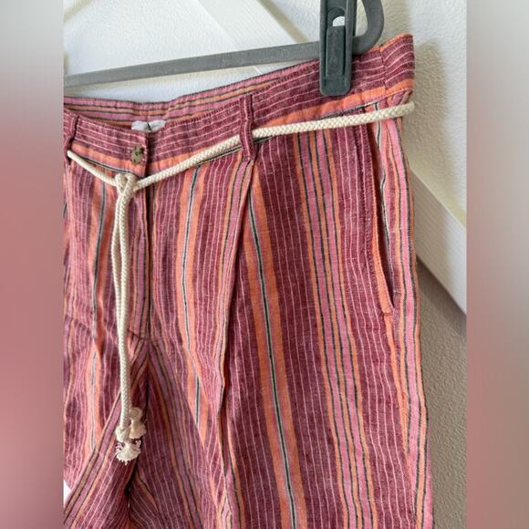 NWT J. Jill Love Linen Red Striped Pleated Shorts with Rope Belt 6” Size 14 - Picture 3 of 10